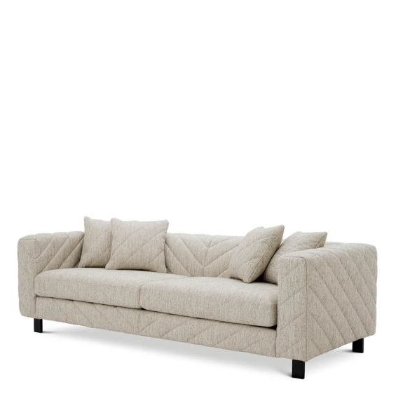 Sumptuous grey upholstered modern sofa with chevron stitching detail