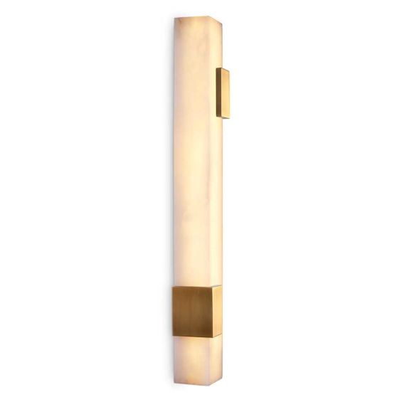 Elongated cube alabaster wall lamp with brass accents