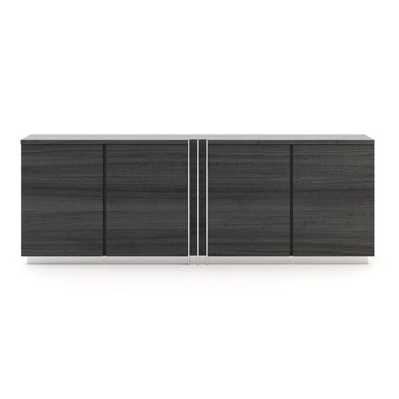 A luxurious modern grey eucalyptus sideboard with stainless steel accents 
