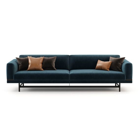 Velvet, modern/industrial style 3 seater sofa with lifted metal structure