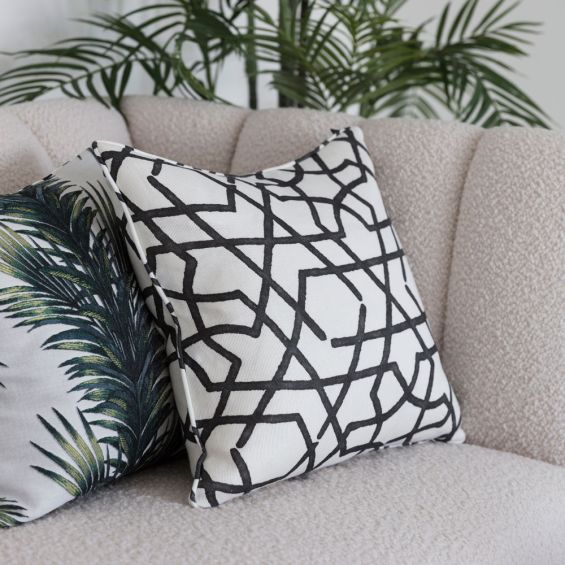 Modern monochromatic black and white linen cushion