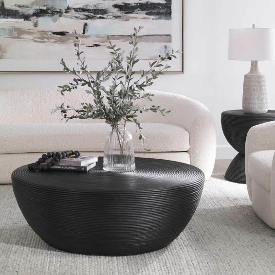 round coffee table with ribbed texture