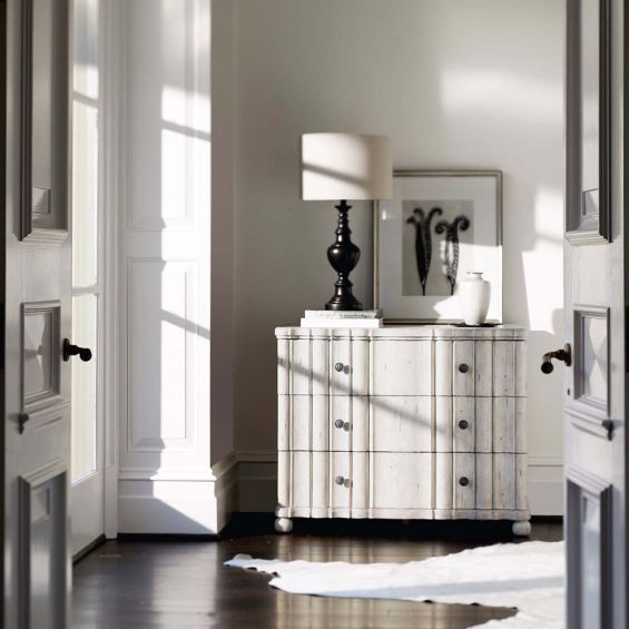 A rustic set of drawers in a cotton finish.