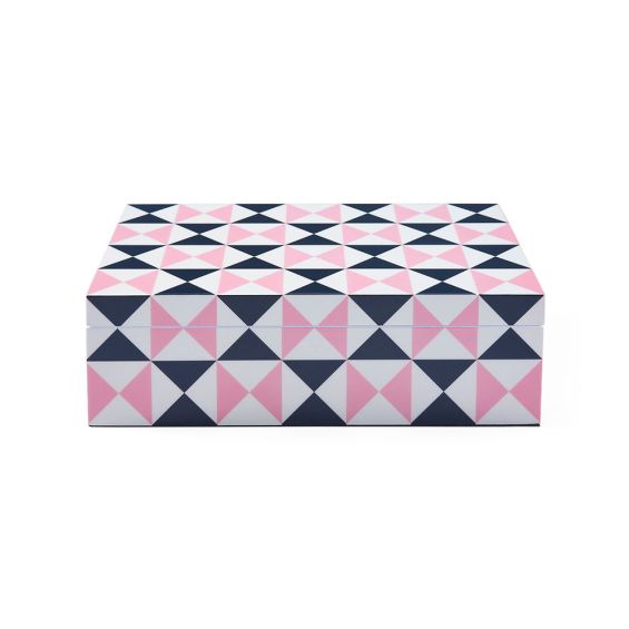 A colourful and graphic box with a 60s inspired pattern 