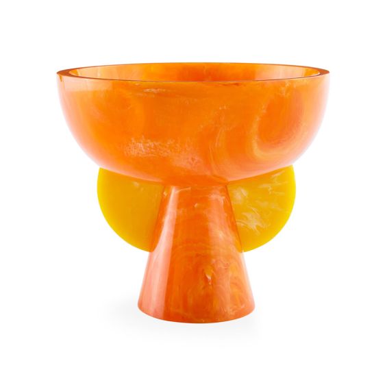 Radiant orange bowl with plinth and yellow details