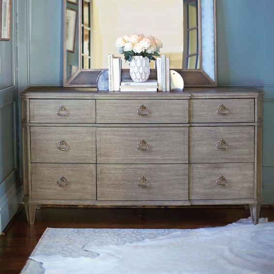 A nine drawer dresser with various drawer sizing - perfect for any rustic or contemporary decor