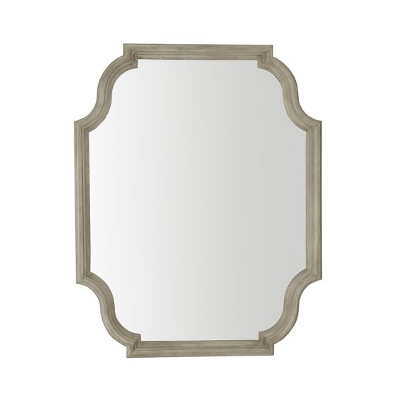 A classic and traditional wall mirror with curved edges, a solid white oak frame and grey finish 