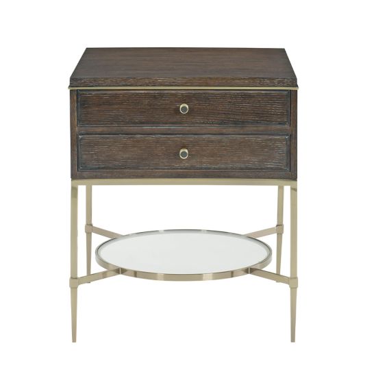 A gorgeous, minimalistic bedside table with a glass shelf