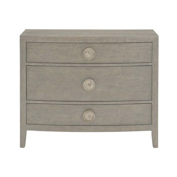A luxurious greige bedside table by Bernhardt.