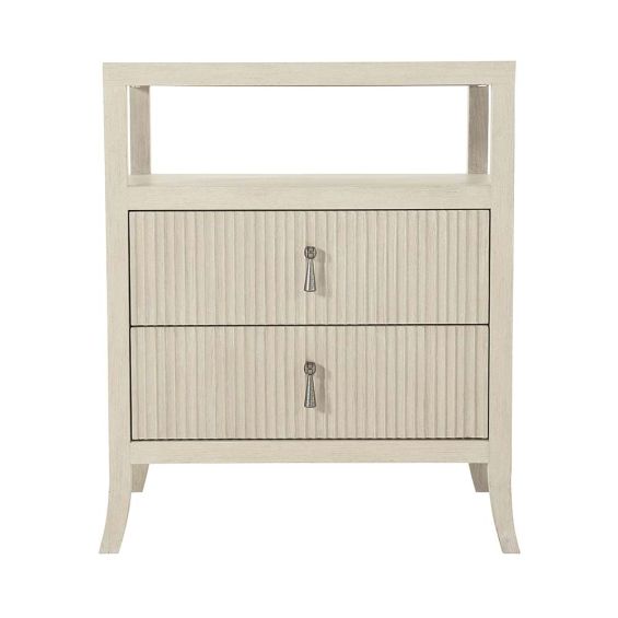 A delicate two-drawer bedside table made from Ash wood and metal handle features