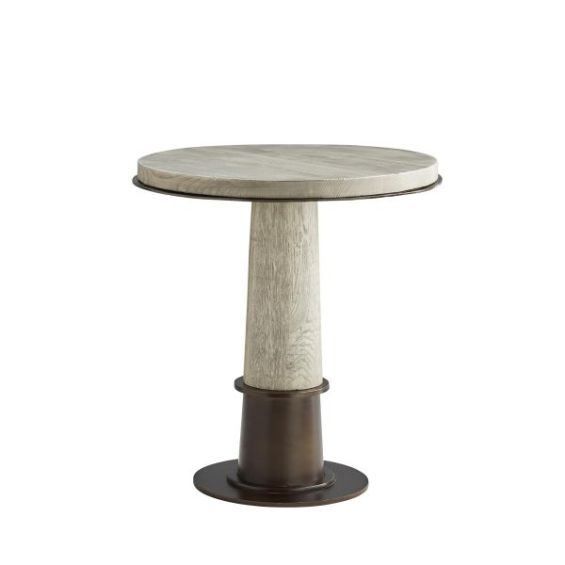 Industrial style side table with white washed finish and bronze base