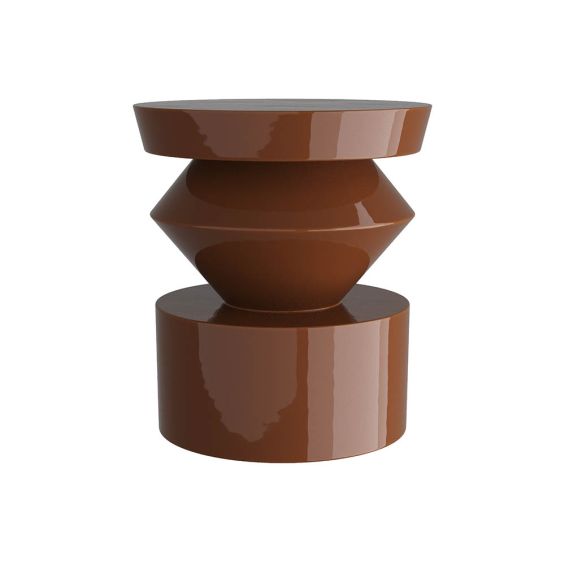 Wide geometric silhouette fibreglass side table with terracotta finish