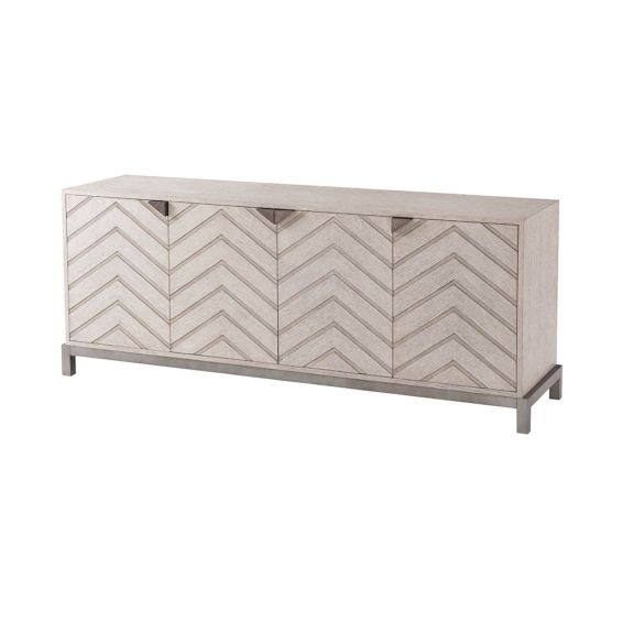 A stylish sideboard with a natural finish and engraved zigzag pattern