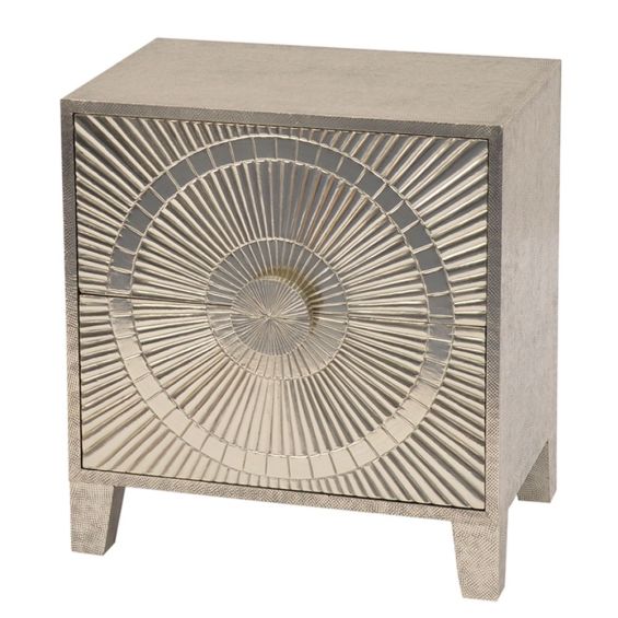 Satin silver circular patterned bedside table