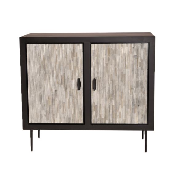Luxurious bone inlay pin striped cabinet in a cream finish