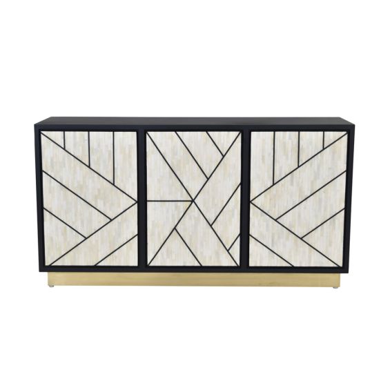 Luxurious modern glam abstract cabinet in a black and cream design with a golden base