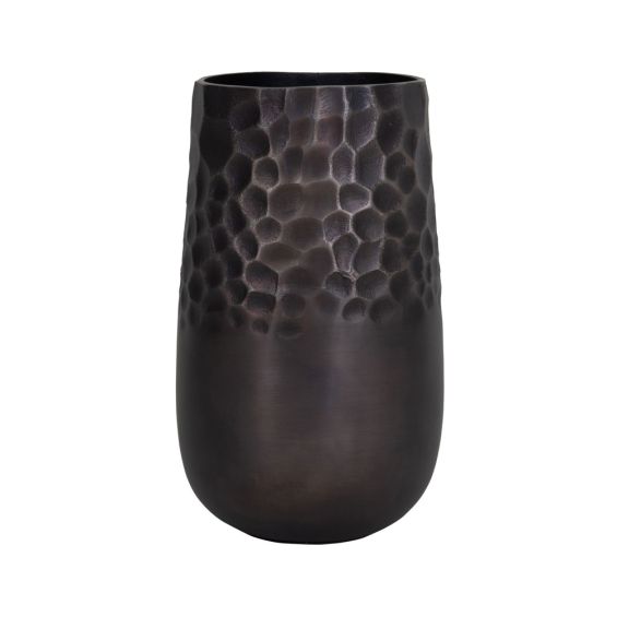 A unique textured giraffe patterned vase with a burnished bronze finish 
