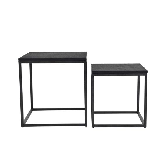 A luxurious set of two minimal brutalist-inspired side tables