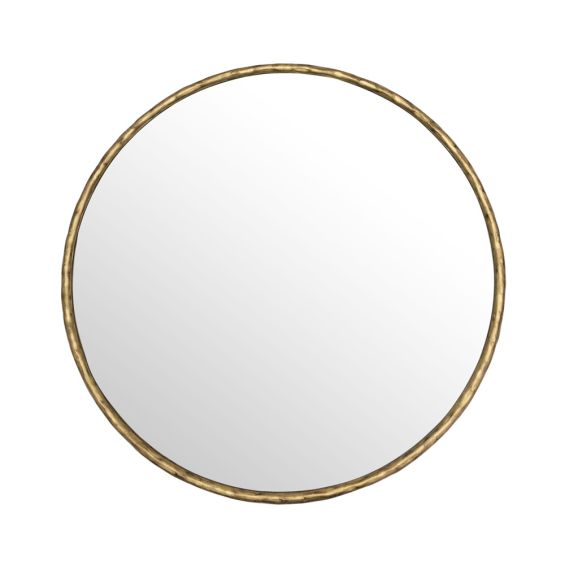 A luxurious round antique brass wall mirror