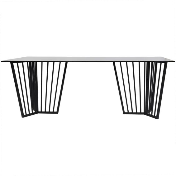 Geometric base dining table with tinted glass top