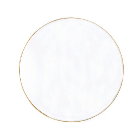 A luxurious round minimal mirror with a golden rim