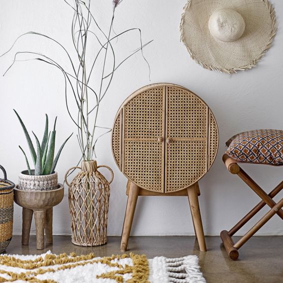 A gorgeous small fir and rattan storage cabinet 