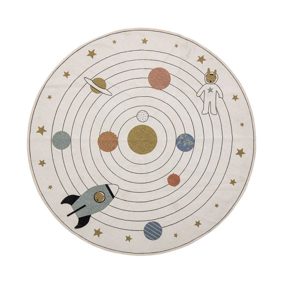 Kids circular rug with a rocket space design