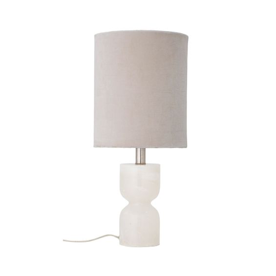 a luxurious alabaster table lamp with a cotton lampshade
