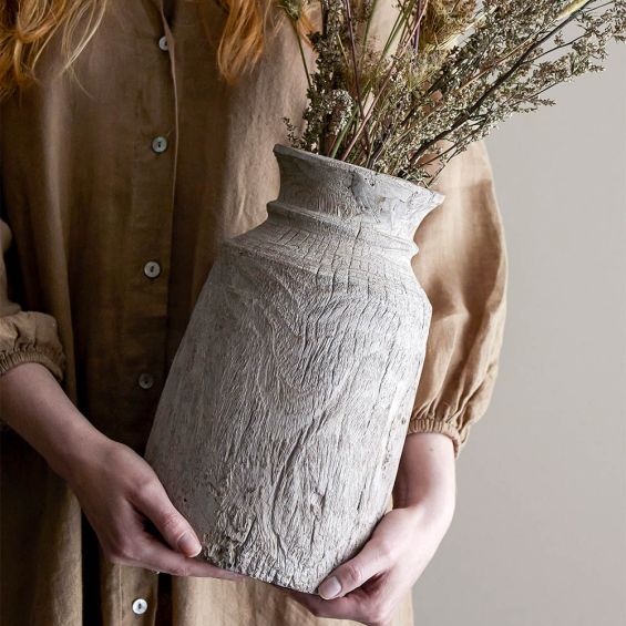 Wooden vase, handcarved and rustic