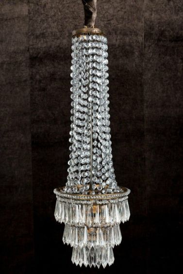 Cascading, hung glass crystals and beading, antique finish chandelier