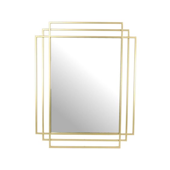A beautiful wall mirror exhibiting a geometric design with gold intersecting frames 