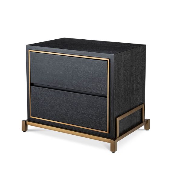 Elegant modern bedside table with dazzling brass details.