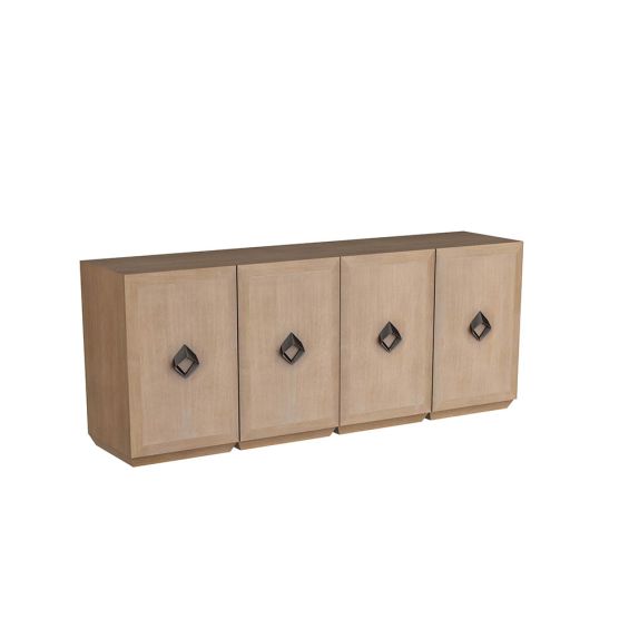 Mid-century style sideboard with cabinet panels and diamond-shaped metal handles