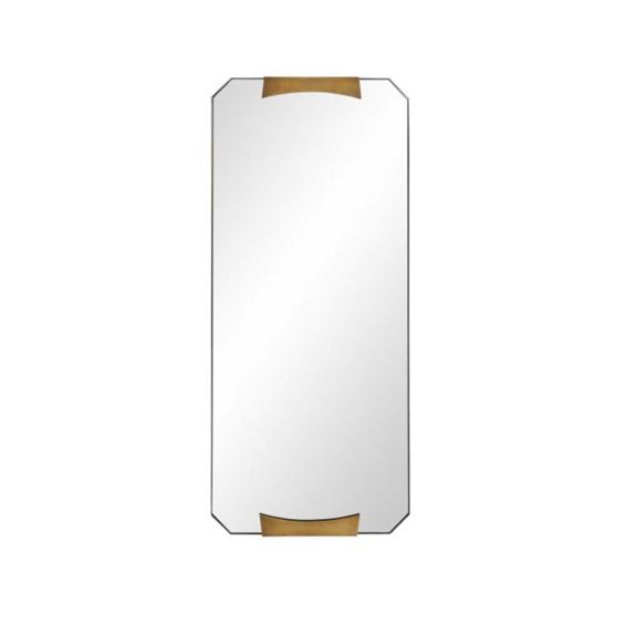 Angular long wall mirror with brass detail edges