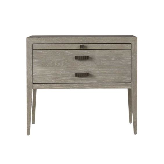 Grey washed bedside table with tray top and two drawers