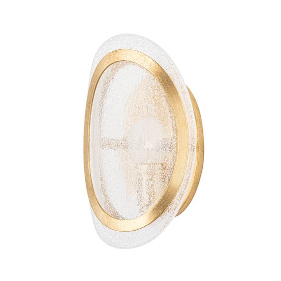 Round wall light with brass edges and frosted glass shade