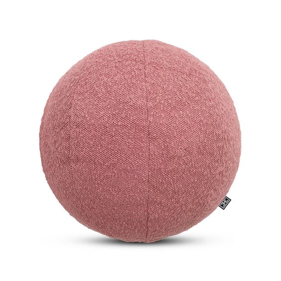 Playful spherical cushion with boucle finish in a gorgeous rose colour