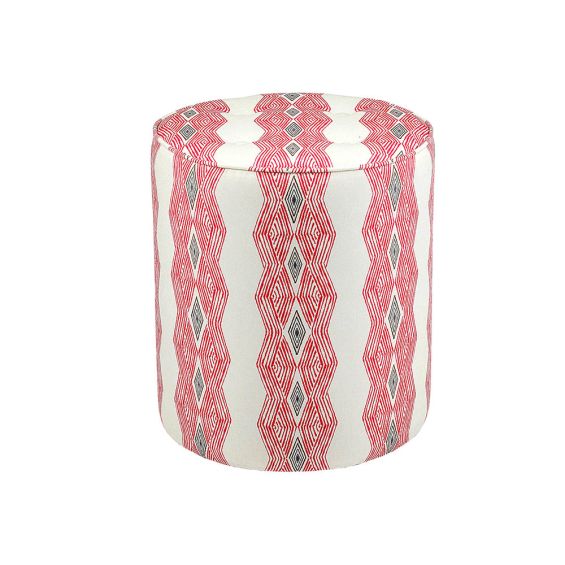 contemporary appeal pouffe with pink zig zag patterning 