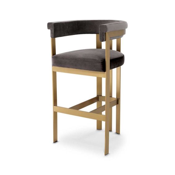 Glamorous brass frame bar stool and grey velvet upholstery
