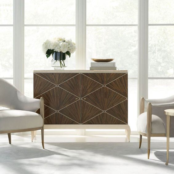 Striking and sophisticated art-deco inspired cabinet with stone top and diamond embellishment