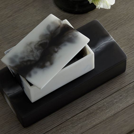 Set of two black and white resin boxes