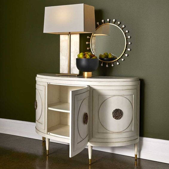 modern twist on classic french style console table with internal storage