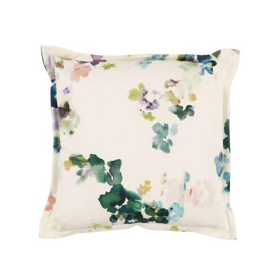 Charming watercolour motif cream cushion with trim