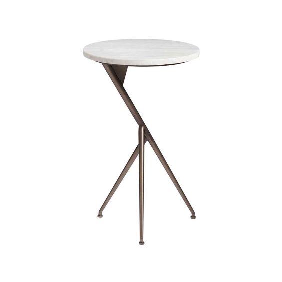 Brassy structured base side table with round marble top