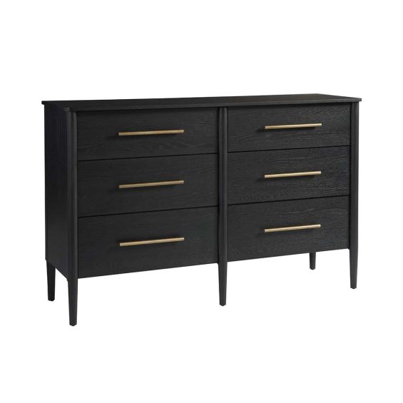 Black finish six drawer chest with brass handles