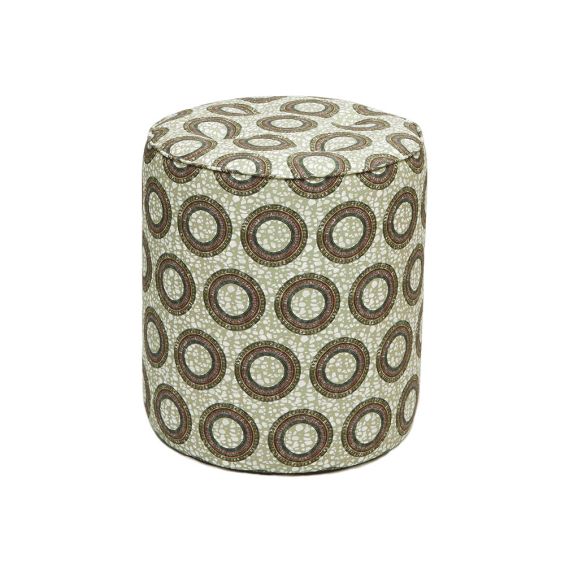 A luxury pouffe by Eva Sonaike with a khaki African-inspired pattern