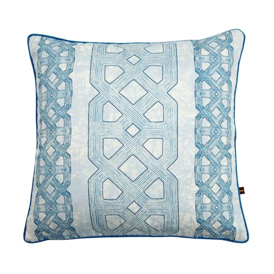 Luxurious plush cushion with artistic purple patterning