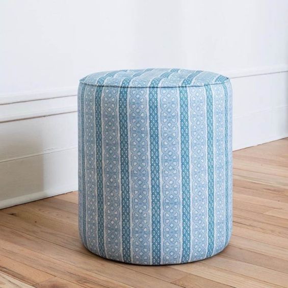Sumptuous blue pouffe with stunning, African Inspired chain pattern all over