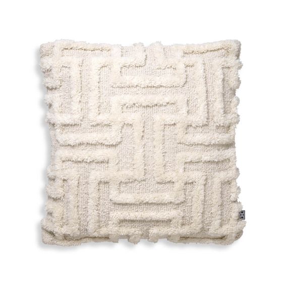 Cosy wool and boucle textured cushion in ivory