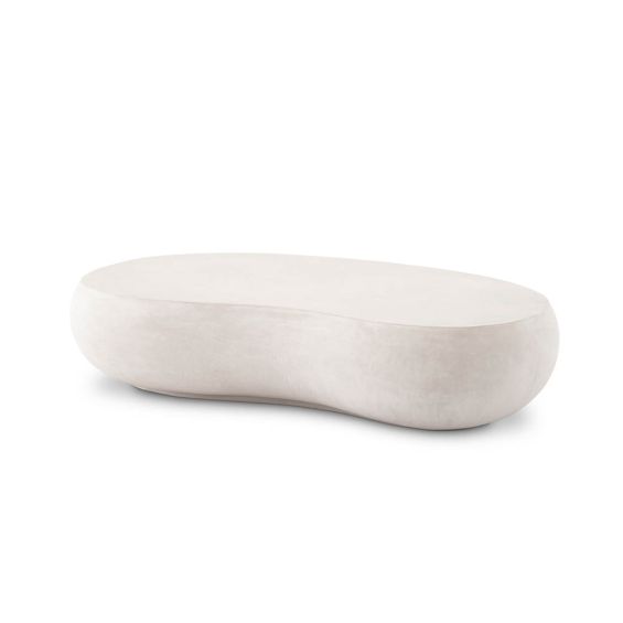 Organic-shaped stone coffee table for indoor and outdoor living spaces